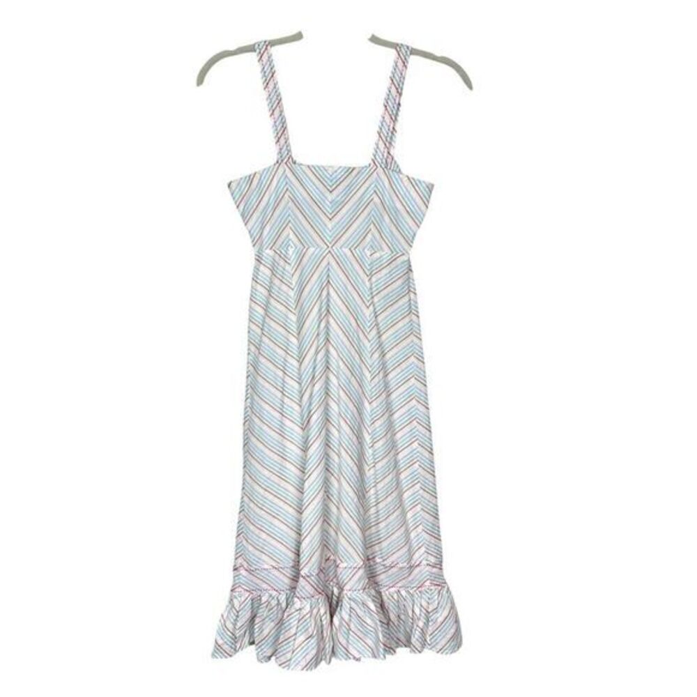 Anthropologie Dress Rainbow Stripe 0 Multicolor Chevron Ruffle Hem Midi Odille